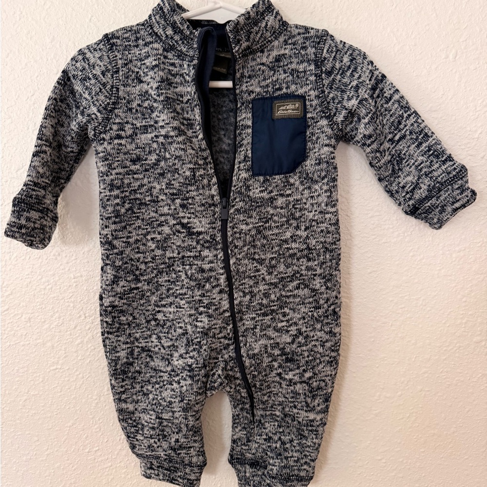 Eddie Bauer Heather Navy Knit Zip-Up Baby One-Piece
